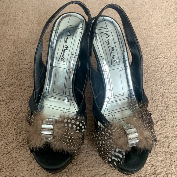 Black Heels with Feather Detail - Picture 1 of 6